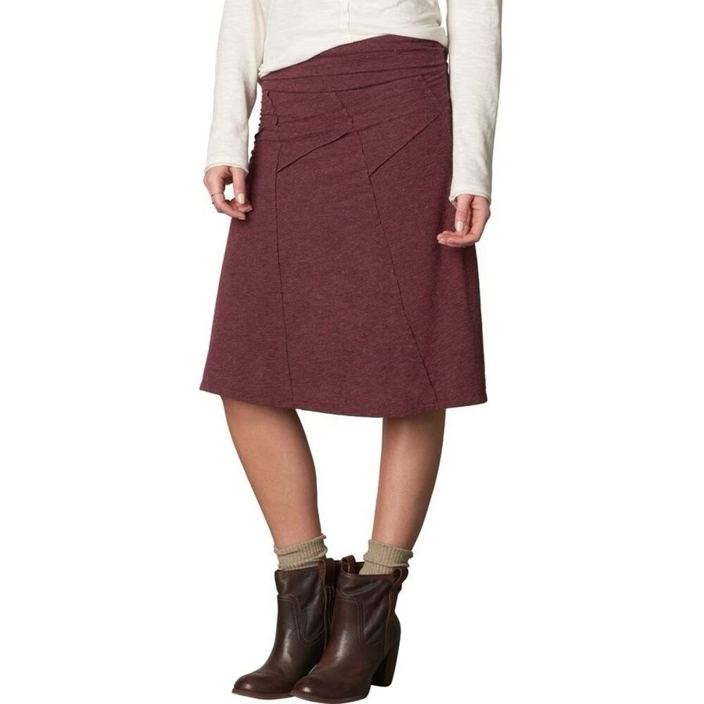 prAna Daphne Wool Blend A-Line Skirt Size S Burgundy Knit Fold-Over Waist Cozy